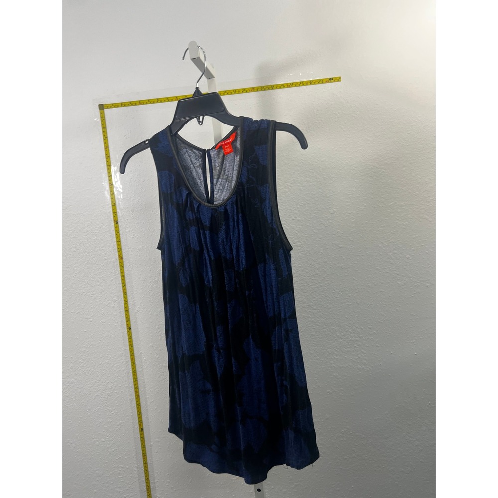 Joe Fresh Women Blue Black Floral Burnout Sleeveless Blouse Faux Leather Trim